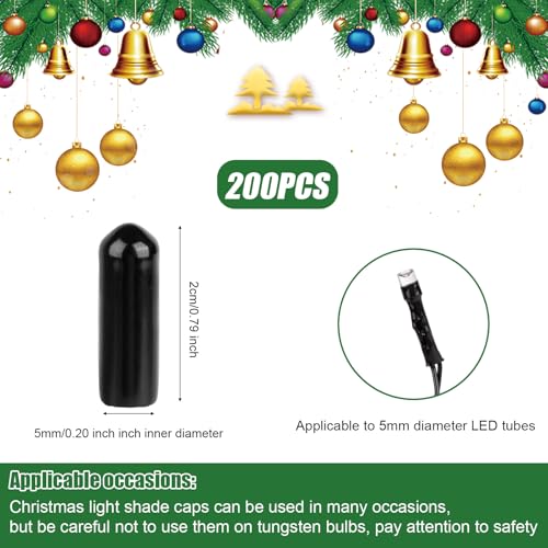 200pcs Black No Glow Caps for String Lights, Christmas Outdoor Yard Decor
