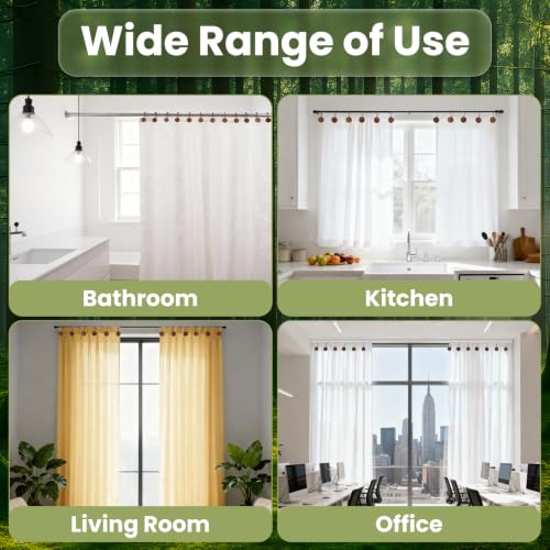 Natural Wood Shower Curtain Hooks - Five Beads Design, 12 Pack