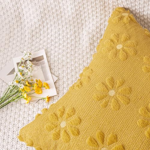 Floral Plush Throw Pillow Covers - Set of 2, 12x20 Inch, Yellow