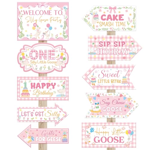 Skylety 20 Pcs One Silly Goose Birthday Party Direction Signs