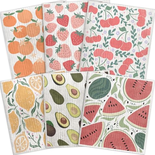 Fruit Swedish Dishcloths - 6 Pack Cellulose Kitchen Towels