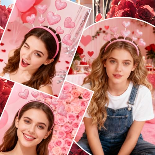 Pink Glitter Heart Headband for Valentine's Day Party Hair Accessories