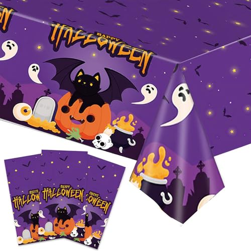 CAVETEE Halloween Tablecloth Set - 3 Pack with Pumpkin & Ghost Design