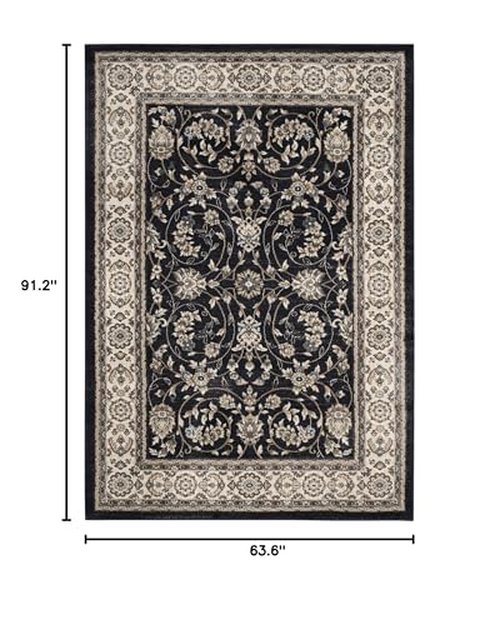 SAFAVIEH Lyndhurst Collection Area Rug - 5'3" x 7'6", Anthracite & Cream, Traditional Oriental Design, Non-Shedding & Easy Care, Ideal for High Traffic Areas in Living Room, Bedroom (LNH340D)