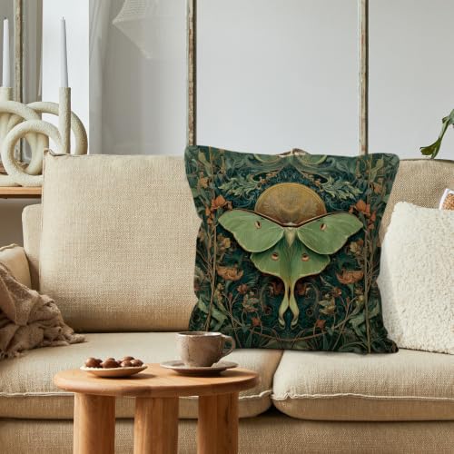 Boho Green Luna Moth Throw Pillow Cover 18x18 | Cozy Home Decor