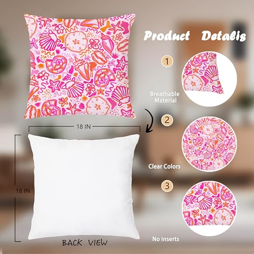 Nipil Boho Beach Throw Pillow Cover, 18x18 Pink & Orange Flannel Cushion
