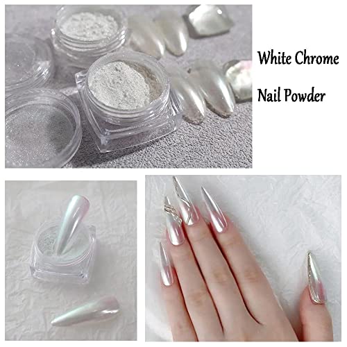 Furimuk Pearl Chrome Nail Powder Kit - 2 Boxes White & Glazed Gold Aurora Glitter Dust