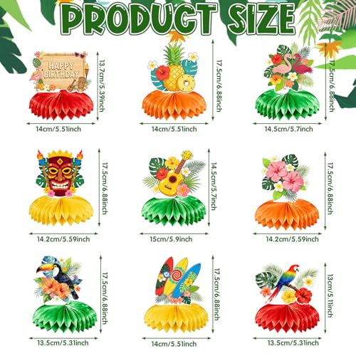 9Pcs Hawaiian Party Table Decorations, Tropical Honeycomb Centerpieces