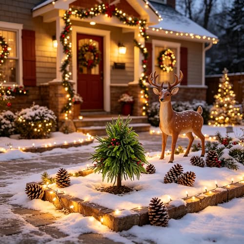 Red Christmas Tree Urn Fillers 24 Inch Outdoor Artificial Greenery with Pine Cones