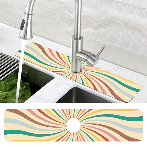 Absorbent Retro Swirl Kitchen Sink Splash Guard Mat 5.5" x 24"