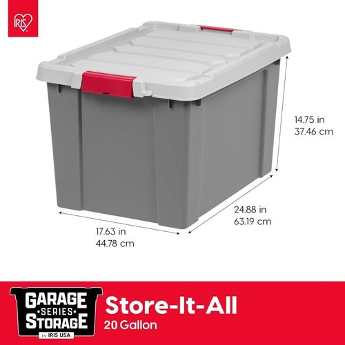 IRIS USA 20 Gallon Lockable Storage Totes - Heavy-Duty Gray Containers for Garage Organization | 6 Pack