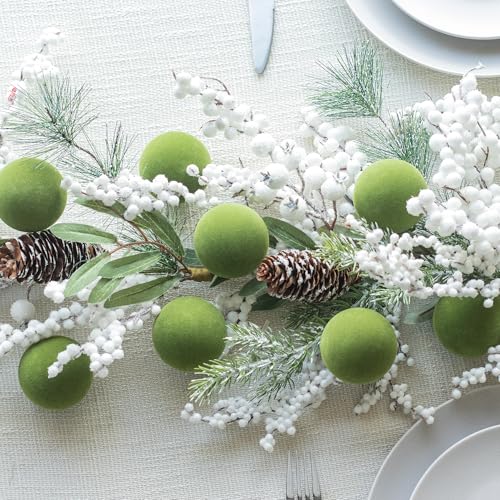 Moss Green Velvet Christmas Balls Set of 6 - 2.36-Inch Holiday Tree Ornaments