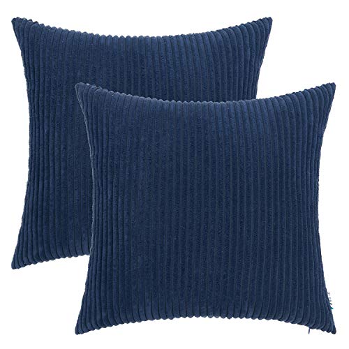 HWY 50 Navy Blue Corduroy Throw Pillow Covers 20x20 Set of 2 - Modern Home Decor
