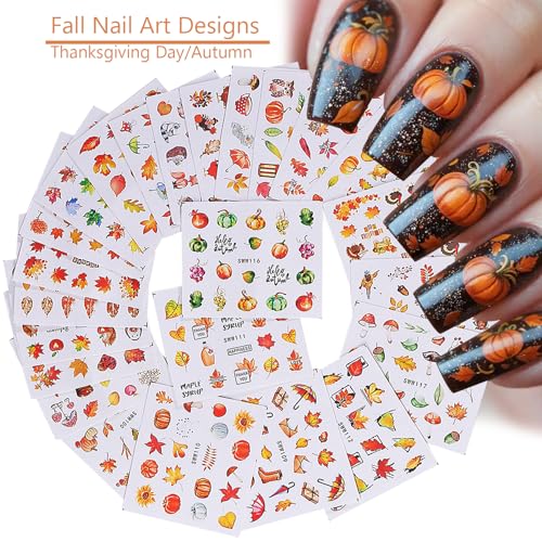 Autumn Water Nail Decals 24 Sheets Fall Thanksgiving Nail Art Stickers