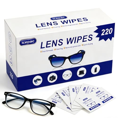 Lens Cleaning Wipes - 220 Count Individually Wrapped for Glasses & Lenses