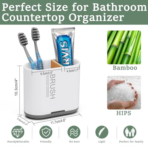 Bamboo Toothbrush Holder - 2 Slot Organizer for Bathroom & Kitchen
