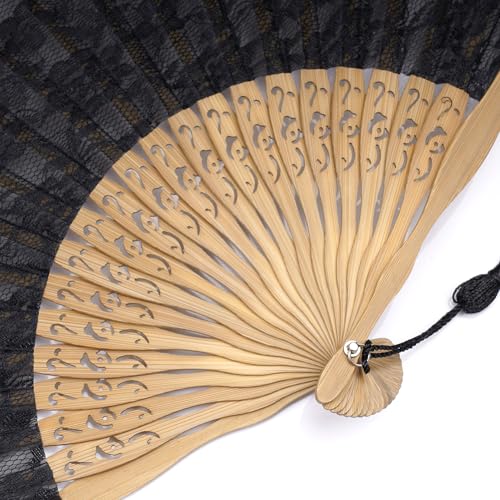 Choyaxo Multicolor Lace Bamboo Folding Handheld Fan with Cloth Cover
