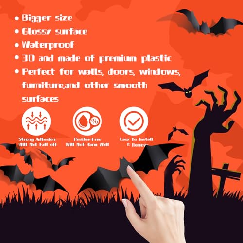 60PCS Waterproof Halloween Bat Stickers - 4 Sizes for Home Decor