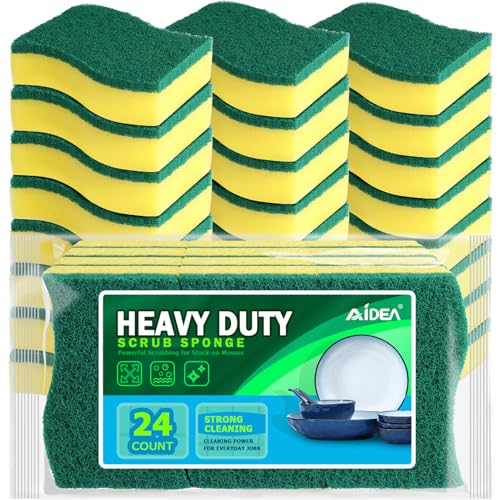 AIDEA Heavy Duty Dish Sponges - 24 Pack, Odor-Free & Reusable