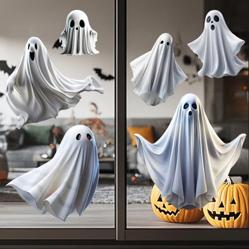BHOOKA Halloween Ghost Window Clings - 1 Sheet, Double-Sided, Easy to Apply, Spooky Decor for Glass Windows, Party & Home Halloween Decorations, Variation 418