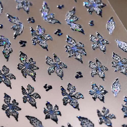 5D Embossed Floral Nail Art Stickers Holographic Laser Spring Flower Decals