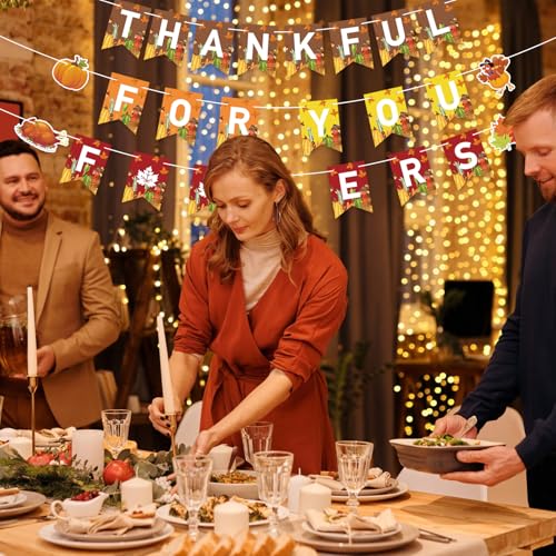 Thankful For You Pre-Strung Friendsgiving Banner Fall Party Decor