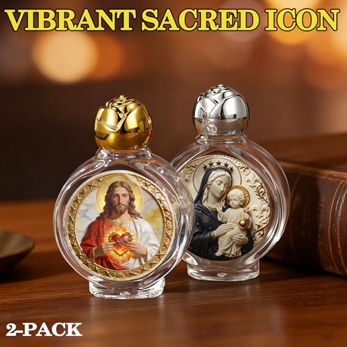 Zivosely 2-Pack Glass Holy Water Bottles with Sacred Icon Prints