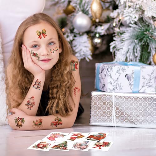 UVUXO 102 Pcs Christmas Temporary Tattoos for Kids Individually Wrapped