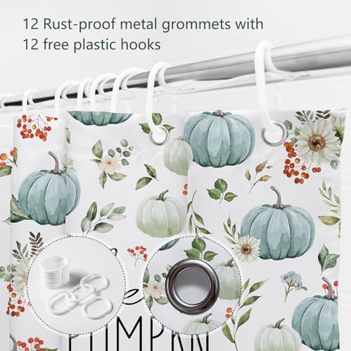 MEHOFOND Hello Pumpkin Floral Shower Curtain - Waterproof 72x72