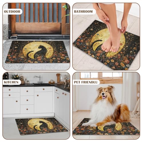 Black Cat Door Mat 17x30 Inch Outdoor Indoor Welcome Mat for Entryway