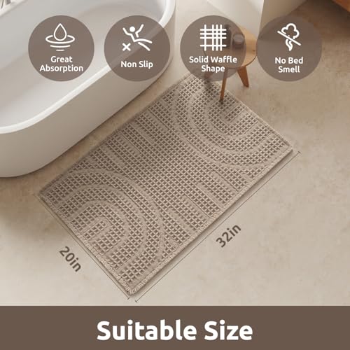 AMOAMI Super Absorbent Waffle Bath Mat - Non-Slip, Machine Washable, Brown 20"x32"