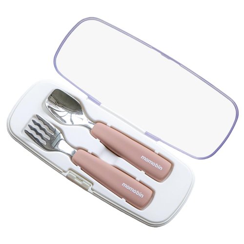 AGUARD MOMOBIN Toddler Utensils - Stainless Steel Fork & Spoon Set, Made in Korea, 100% Silicone Easy-Grip Handles with Storage Case, Dishwasher Safe for Kids, Baby, School Lunch, Travel & Outdoors