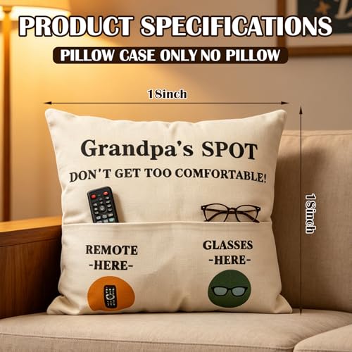 Grandpa's Spot Throw Pillow Cover with Engraved Spoon - Funny Gift