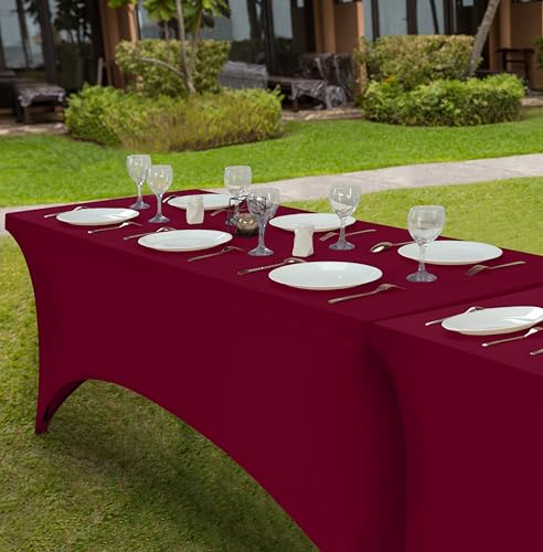 Utopia Kitchen 6ft Fitted Spandex Tablecloth, Burgundy Stretch Cover
