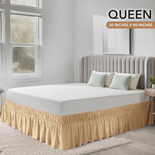 Queen Bed Skirt with Elastic Belt - 16 Inch Drop, Beige