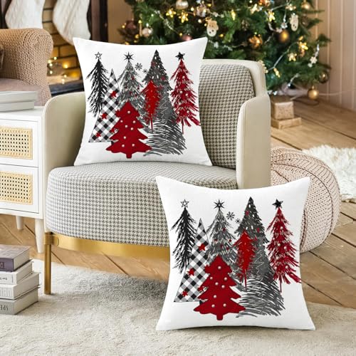 Artmag Christmas Pillow Covers 16x16 Inch - Set of 2 White Tree Decor