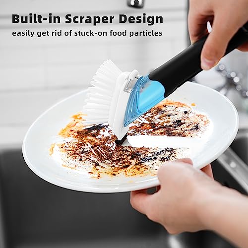 Black 2-Pack Kitchen Dish Scrubber with Handle & Soap Dispenser