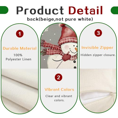 Christmas Snowman Pillow Cover 12x20 | Soft Polyester Linen Decor