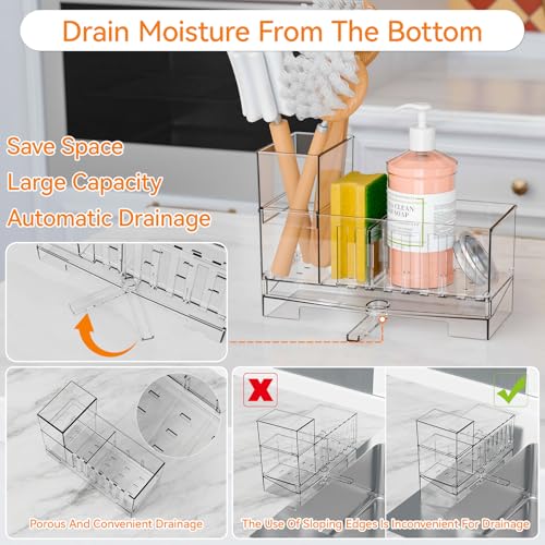 Yieach Clear Rustproof Kitchen Sponge Holder - Space Saving Caddy