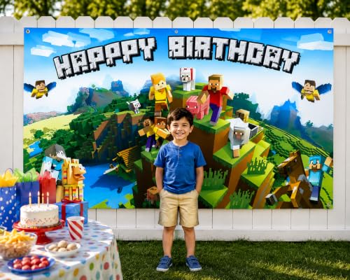 Pixel Video Game Birthday Banner - 5x3ft Gaming Party Decor