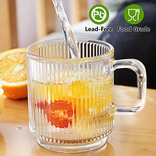 Premium Glass Coffee Mug Set 12 OZ Handle Stripes Heat-Resistant