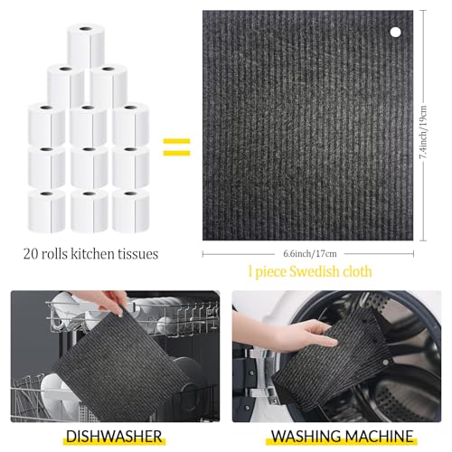 Spunspon Swedish Dish Cloths - 6 Pack Reusable Eco-Friendly Sponges (Black)