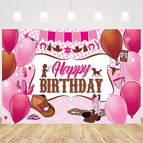 Western Cowgirl Birthday Party Banner - Pink & Brown Backdrop