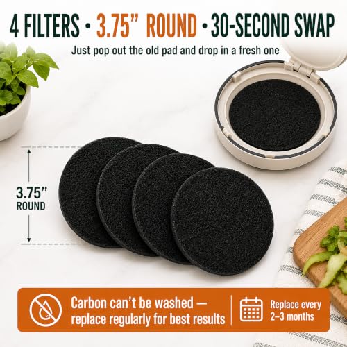 Activated Charcoal Filters for Kitchen Compost Bins - 4 Pack