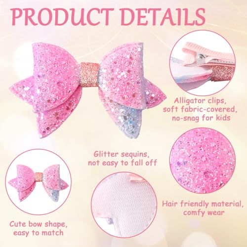 TODDER 3.35 Inch Glitter Hair Bows for Girls 10-Pack Sequins Alligator Clips