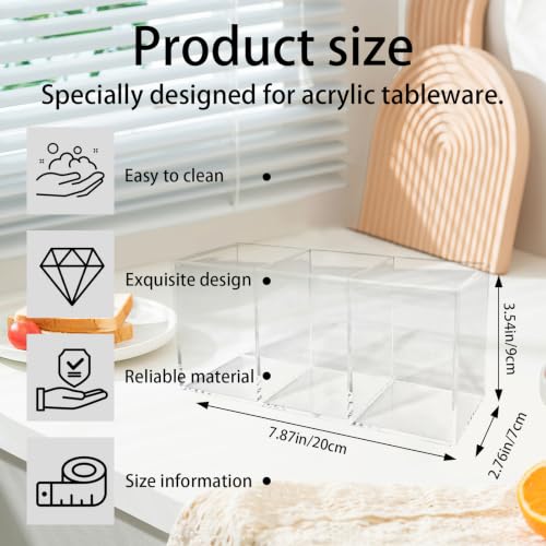Daxilonyz 3-Section Acrylic Cutlery Organizer, Transparent Medium Holder