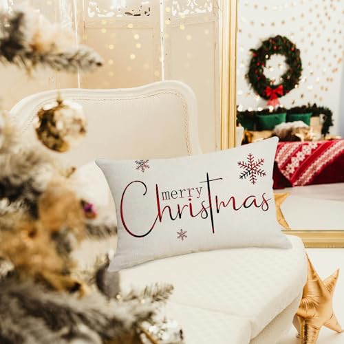 Merry Christmas Pillow Covers - Set of 2, 12x20 Inch Decorative Cushion Cases