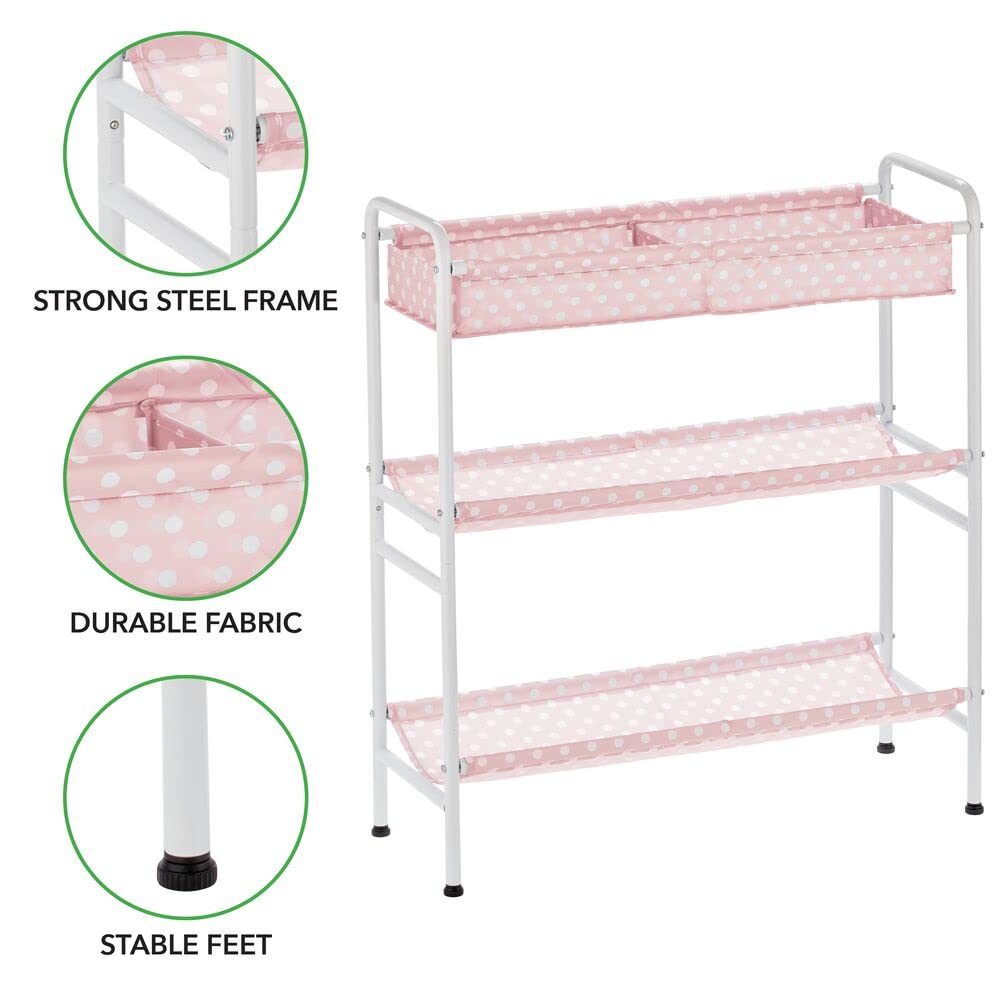 mDesign 3-Tier Metal Frame, Vertical Toy Storage Organizer Cart for Child/Kids Bedroom, Toy Room, Playroom - Holds Toys, Crayons, Building Blocks, Puzzles, Crafts, Books, Blankets - Pink/White