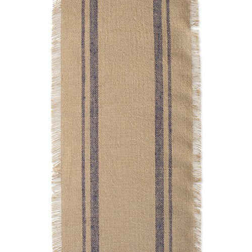 DII Jute Burlap Table Runner 14x108" - Double Border Blue