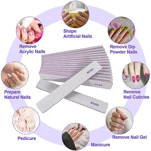 HomeyEra 80/80 Grit Nail Files 12 Pack - Heavy Coarse Emery Boards for Acrylic & Gel Nails